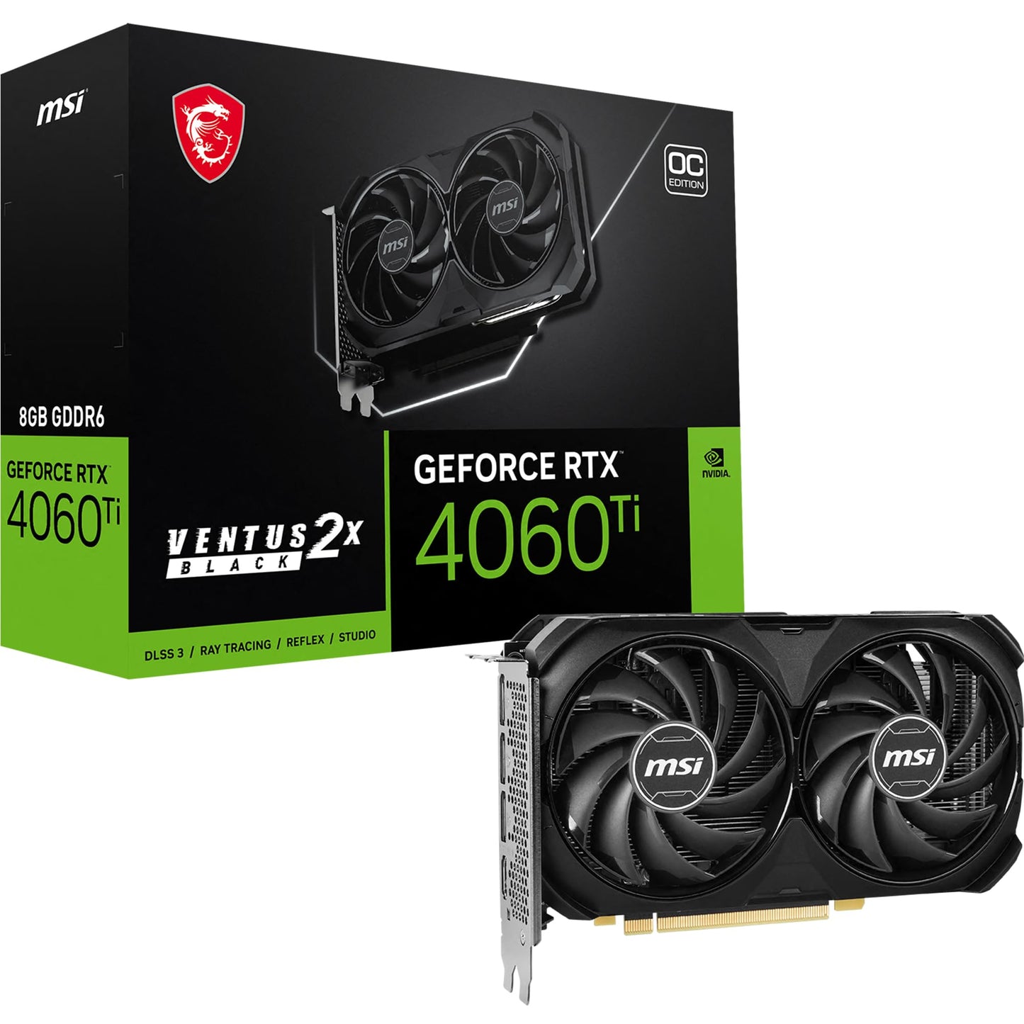 Msi Geforce Rtx 4060 Ti Ventus 2X Black 8G Oc Graphics Card -Nvidia Rtx 4060 Ti, 8Gb Gddr6 Memory, 18Gbps, Pcie 4.0, Dlss3