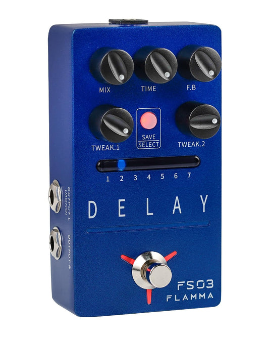 FLAMMA FS03 Electric Guitar Delay Effects Pedal with Looper Stereo Digital Sound 6 Delay Effects Storable Preset Tap Tempo Trail