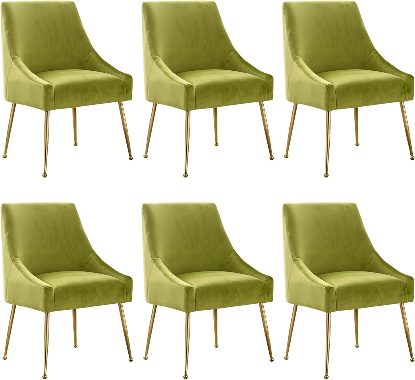 Modern Velvet Dining Chairs Set of 6, Contemporary Upholstered Furniture Collection with Polished Gold Metal Legs, Elegant Accent Chairs for Kitchen Living Room(Yellow Green)