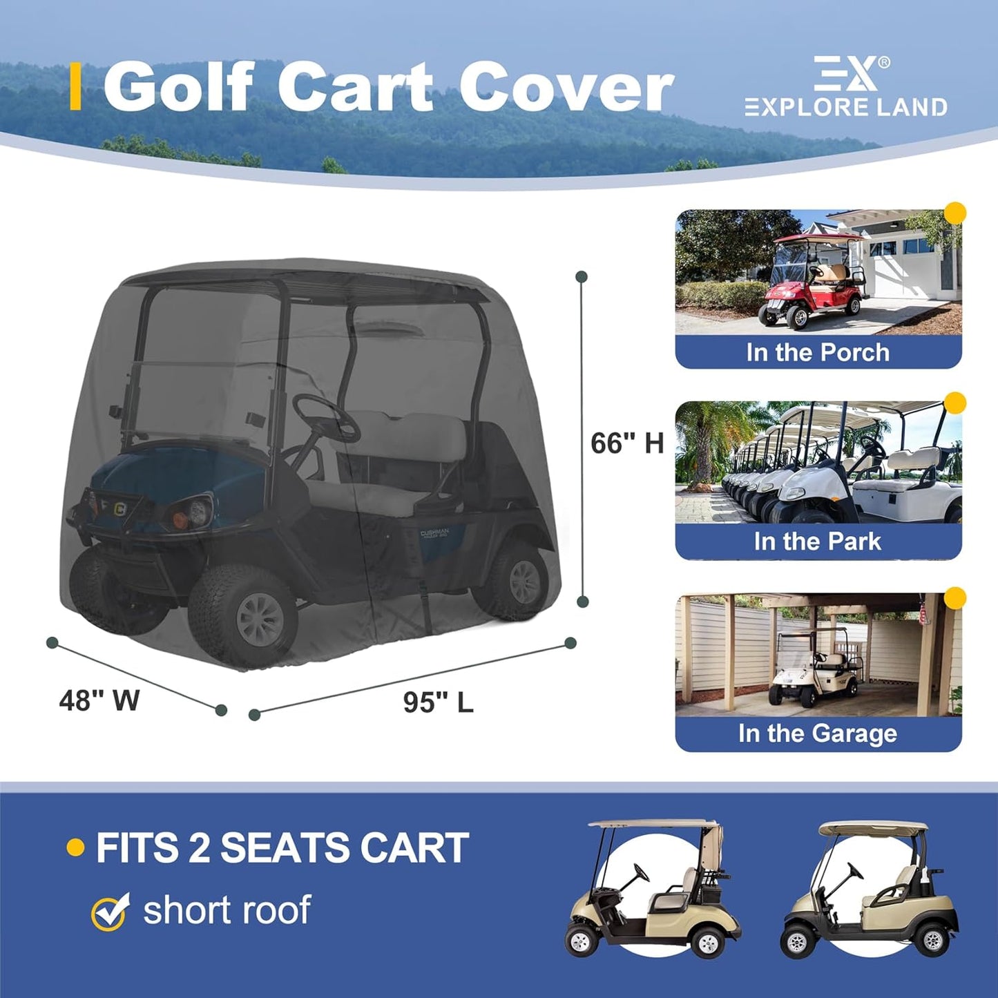 Explore Land Waterproof Golf Cart Cover Universal Fits for Most Brand 2/4/6 Passenger Car