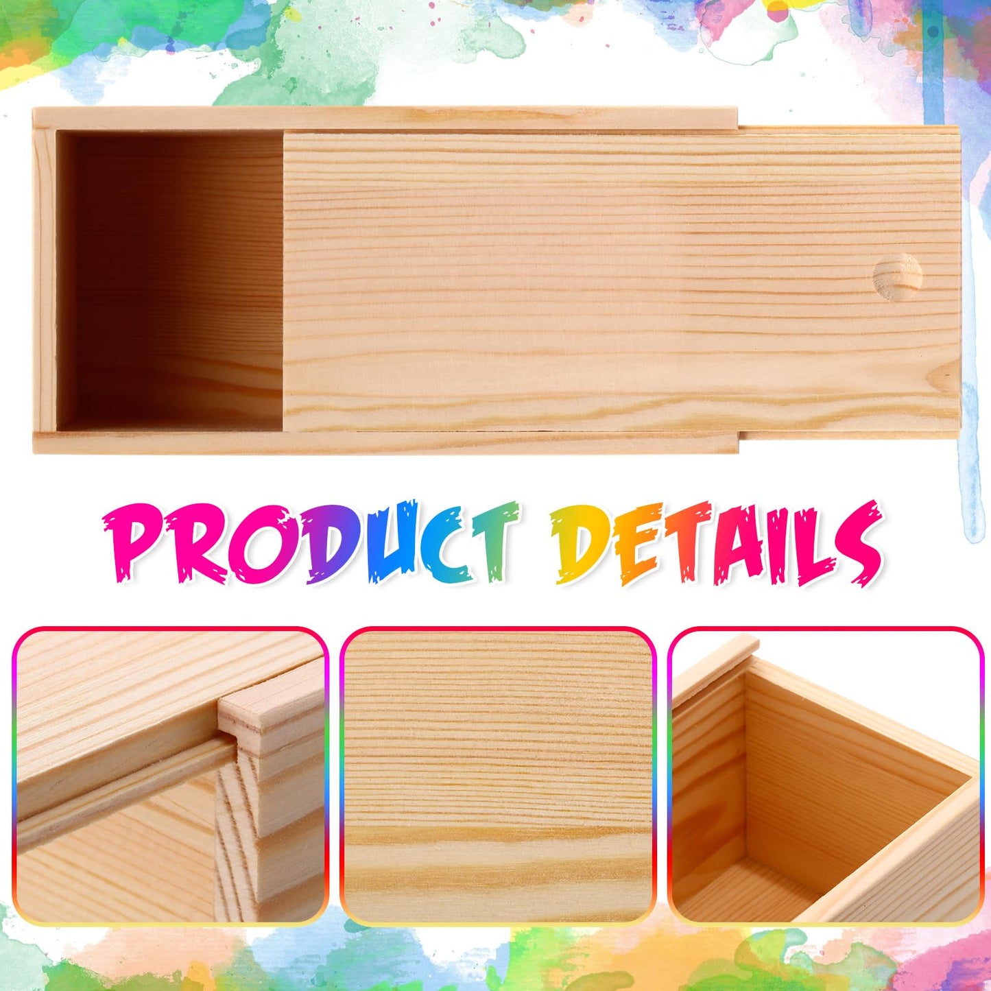 Suzile 6 Pcs Unfinished Wood Boxes with Slide Lid, 7.87 x 3.94 x 3.15 Inches Rectangle Wooden Small Gift Box for Craft DIY Jewelry Bead Organizer(Wood Color)