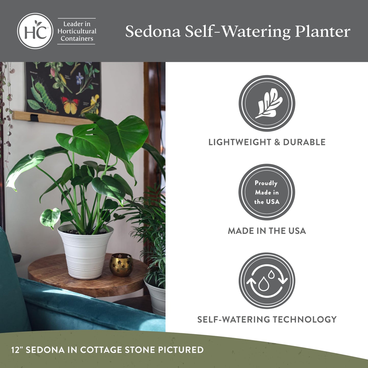 The HC Companies Sedona Round Self-Watering Pot - Lightweight Self Care Planter - Plastic Planter for Herbs & More - Durable Plant Pots for Indoor Plants & Outdoor Plants (7" Seafoam, Pack of 1)