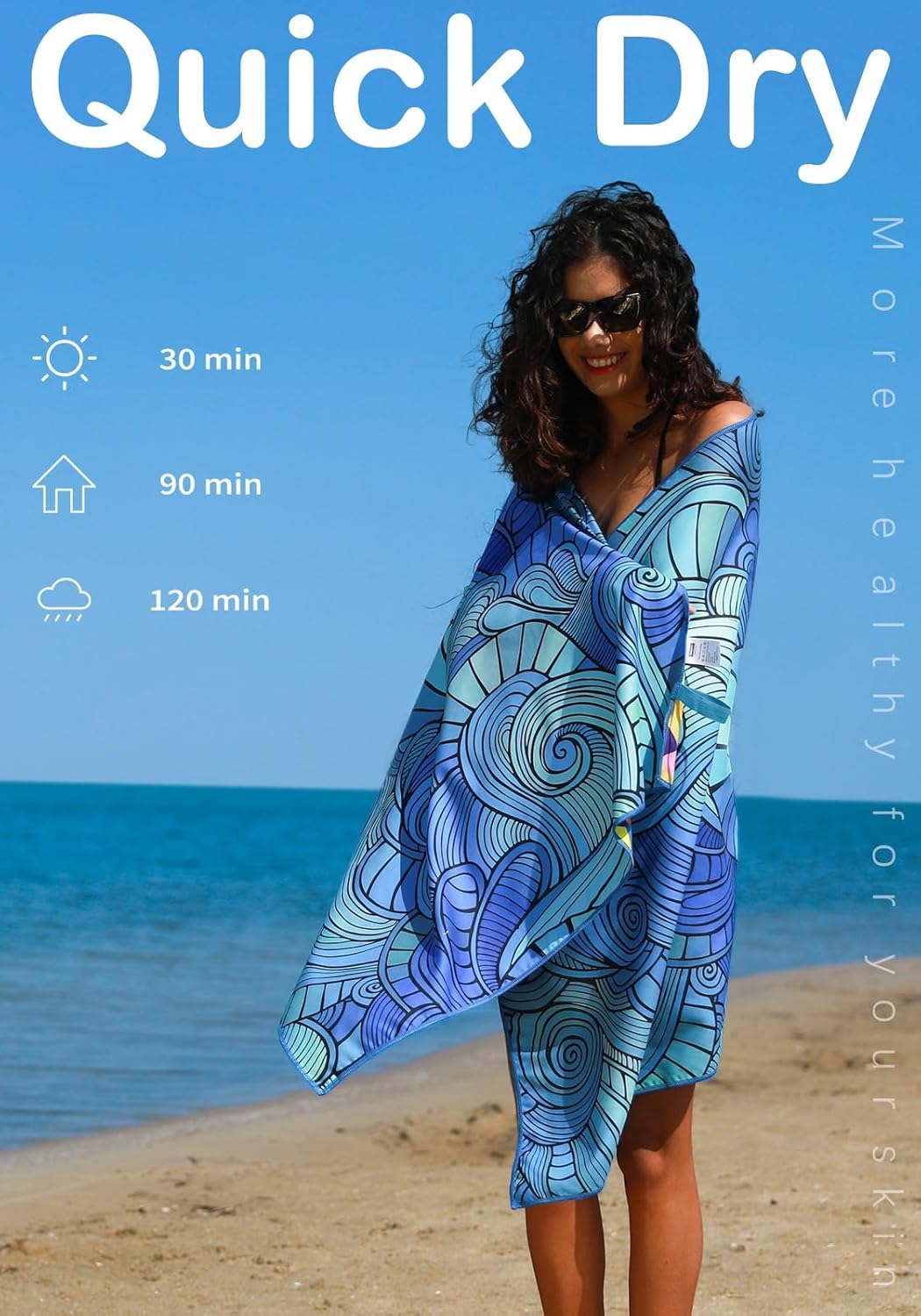 Microfiber Thin Lightweight Flat Beach Towel Sand Free Quick Dry Absorbent Compact Towels for Swimming Pool Camping Beach Accessories Large Easy Pack Travel Things for Vacation Essentials Adult Gift