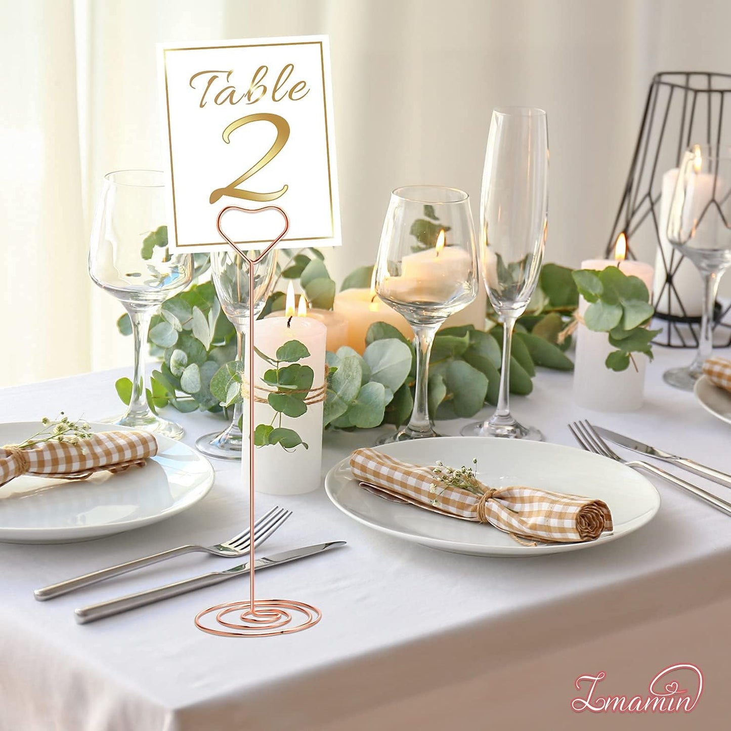 16pcs Place Card Holders, 8.75 Inches Tall Table Number Holders, Rose Gold Picture Holder for Tables with Heart Shaped Clip for Wedding, Photos, Food Signs, Memo Notes, Restaurant, Birthday