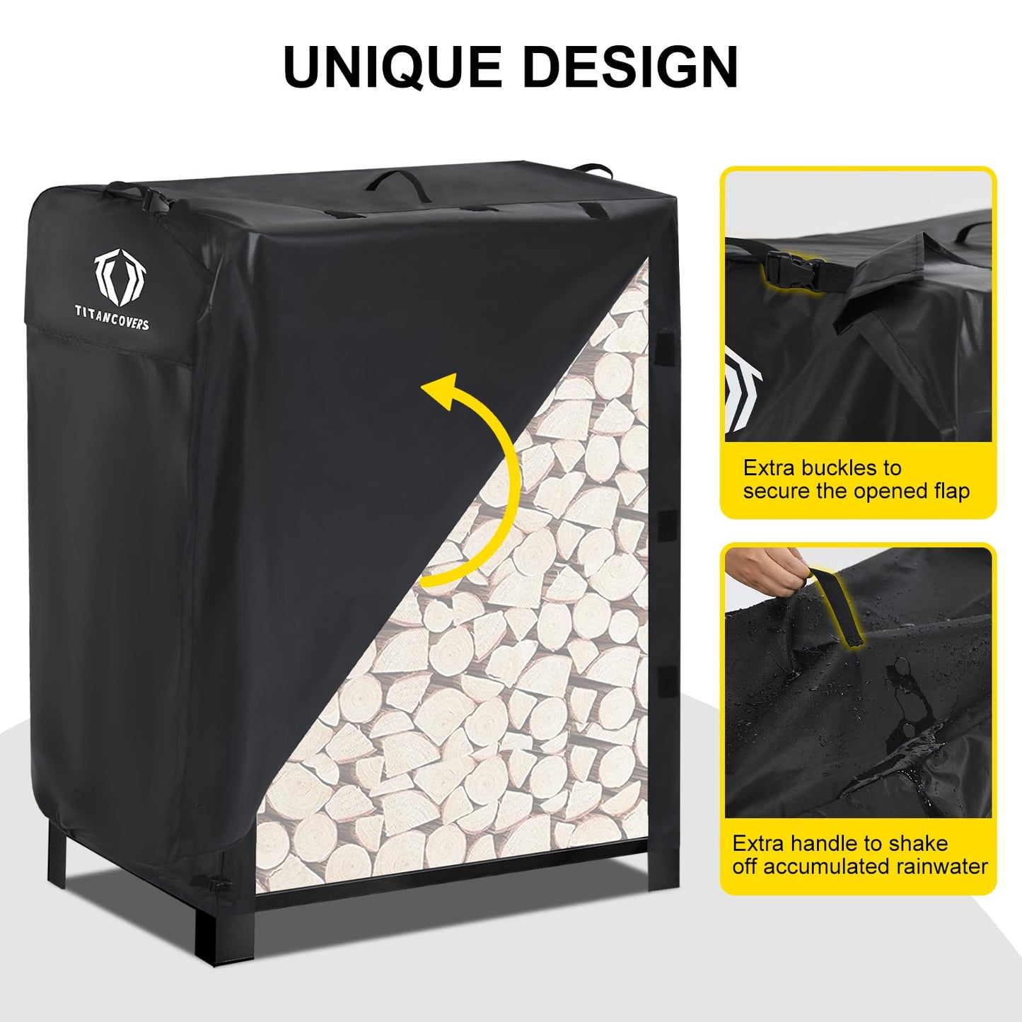 TitanCovers 4ft Firewood Rack Cover, 600D Heavy Duty Oxford Log Rack Cover, Waterproof Windproof Sun-Proof Outdoor Wood Rack Covers (Rack Not Included)