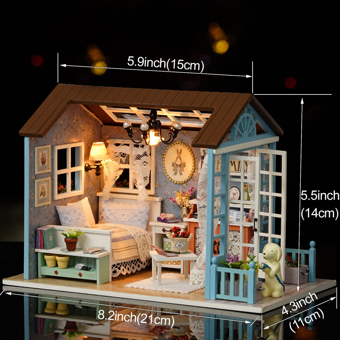 DIY Miniature Dollhouse Kit Realistic Mini 3D Wooden Mini Doll House Room with Furniture LED Lights Christmas Decoration Birthday Gift for Teens Adults (Forest time)