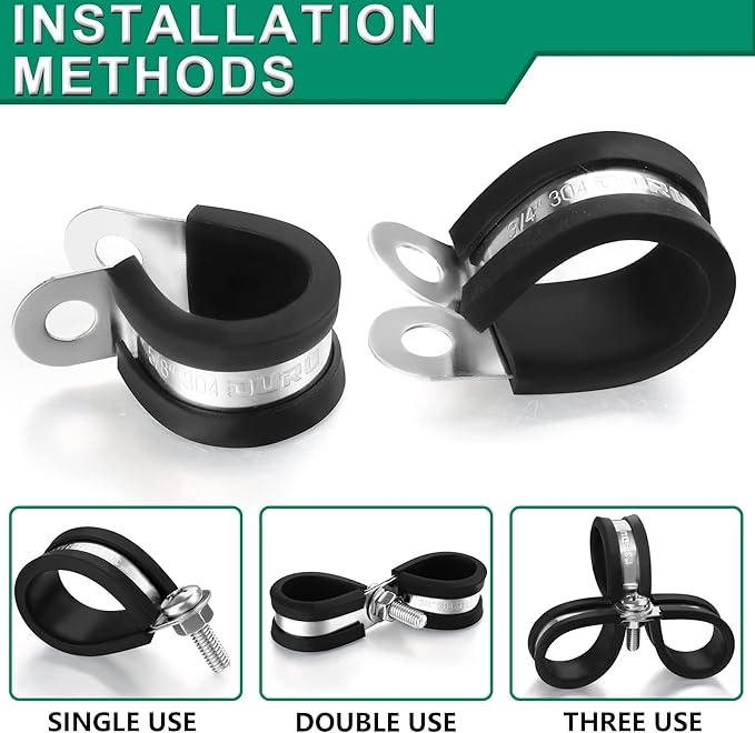 40PCS Cable Clamps 1-3/4 Inch 304 Stainless Steel Cable Clamps Rubber Coated Cushioned Insulated Cable Clamp,Automotive Wire Clamps,Pipe Clamps,Metal Clamp for Tube,Wire Cord Installation(45mm)