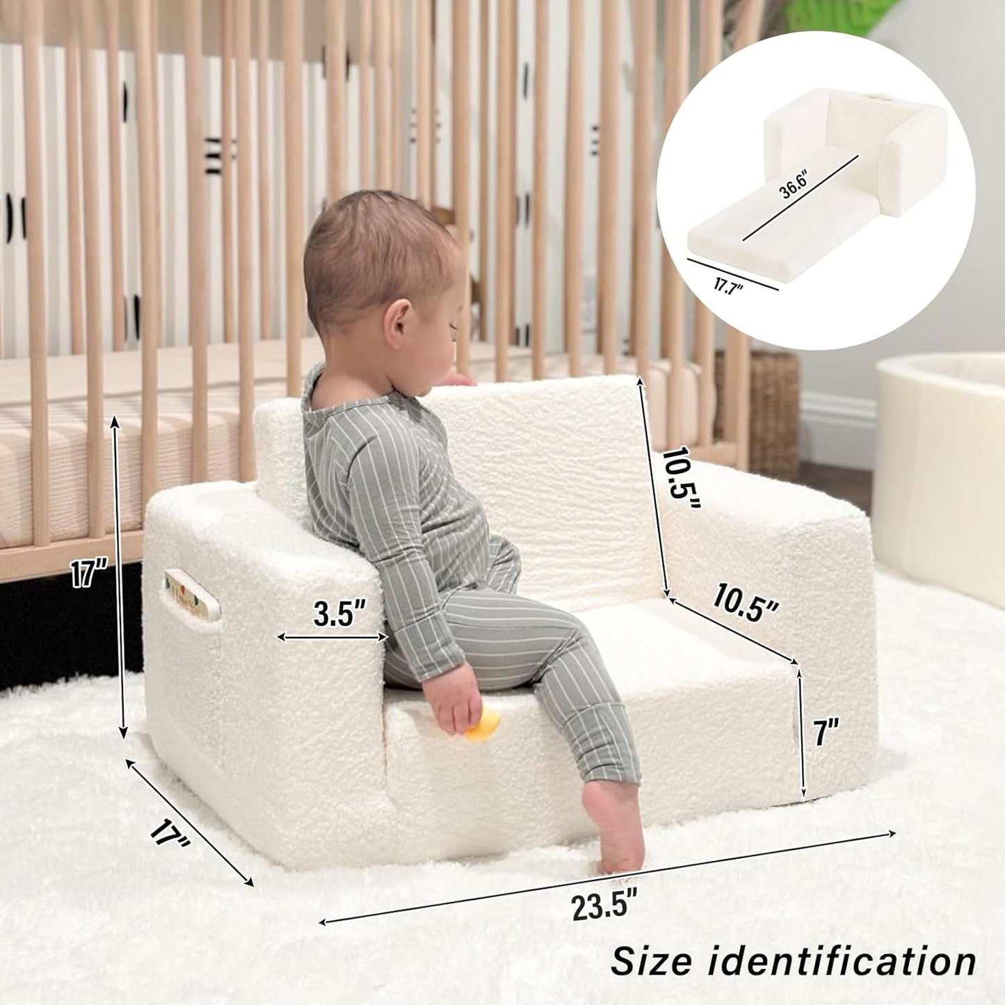 Tiita Kids Sofa, 2-in-1 Toddler Chair, Convertible Children Couch to Lounger, Flip Out Kid Sofas Chair, Toddler Armrest Chairs Bed, Folding Kids Play Sofa for Girl or Boy (Beige)