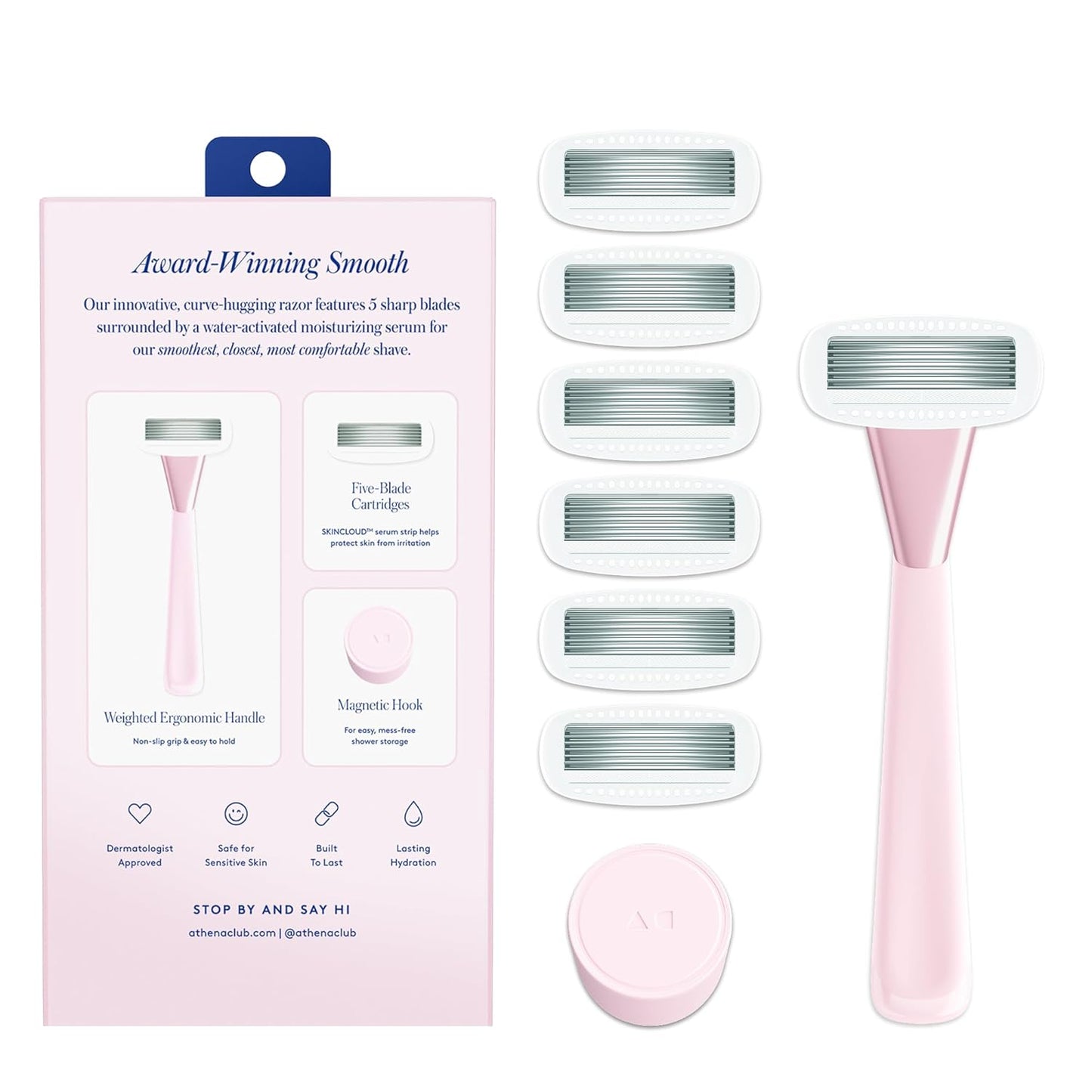 Women's Razor Shave Kit, 1 Rose Razor Handle + 6 Blade Refills