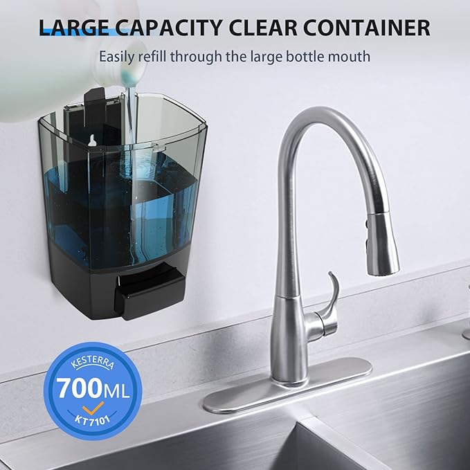 Manual Soap Dispenser, 23.7oz/700ml Wall Mount Soap Dispenser, Large Capacity Kitchen Bathroom Hand Soap Pump, Commercial Refillable Shampoo Shower Gel Lotion Dispenser, Black