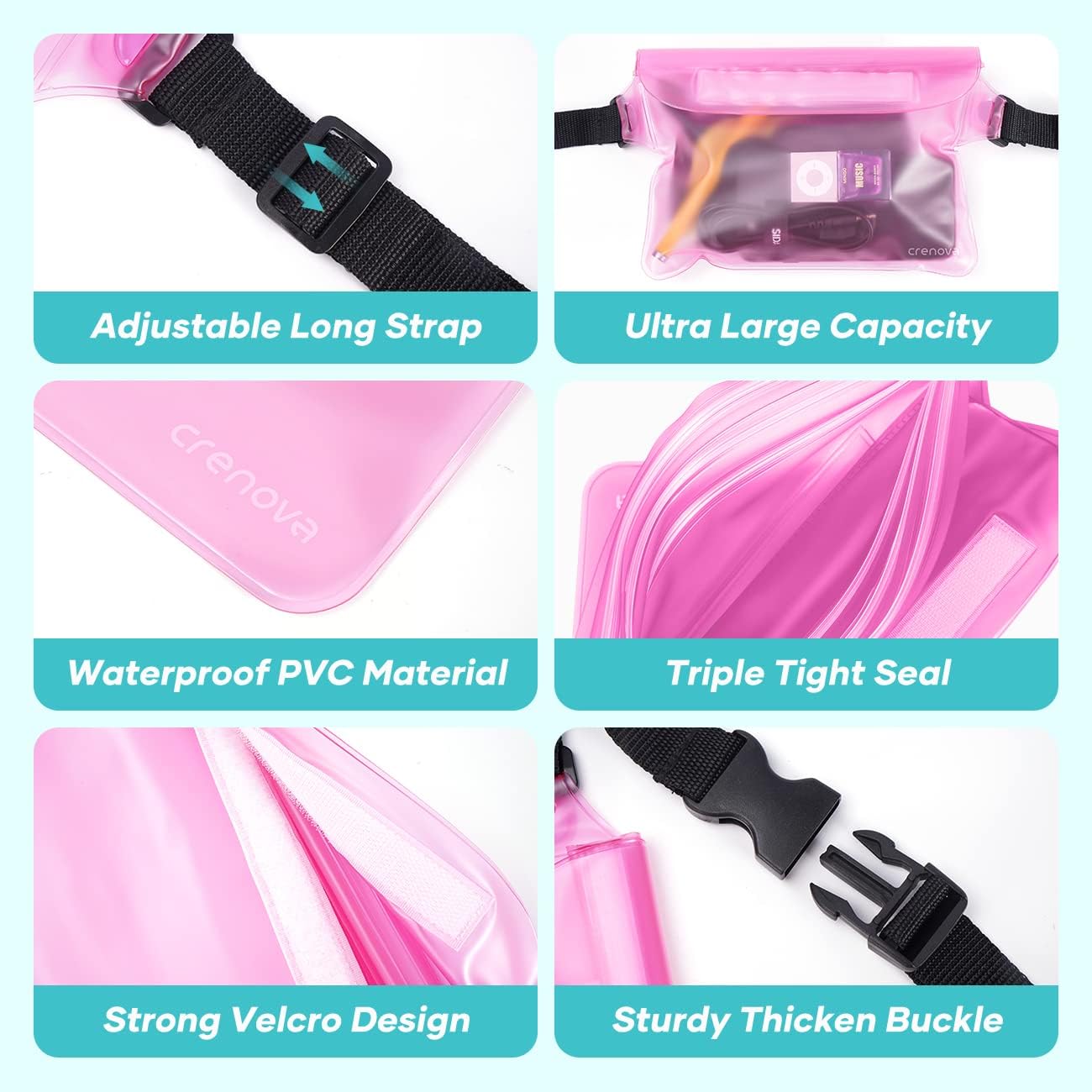 Waterproof Fanny Packs for Women, Sandproof Dry Bag for Beach, Water proof Pouch for Phone Passport Purse, Floating Waterproof Bags for Cruise Travel Water Park Boating Fishing Diving Surfing Kayaking