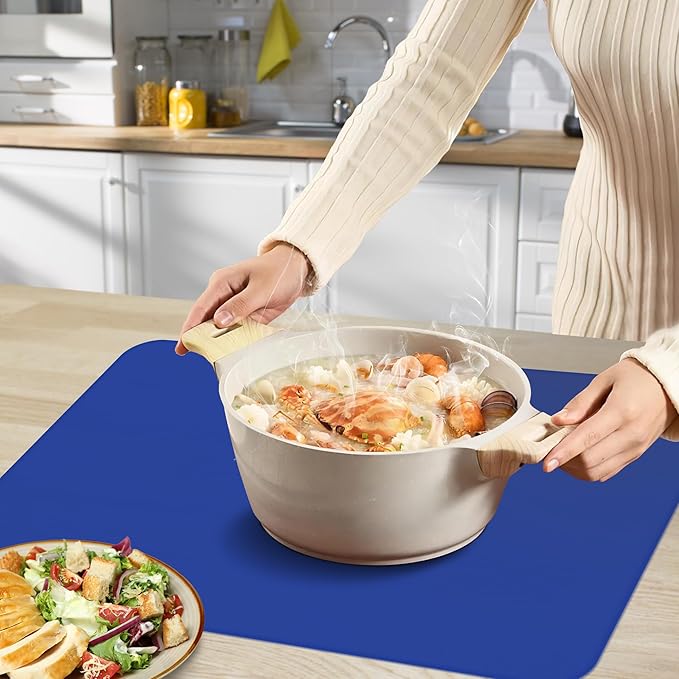 Silicone Mat for Kitchen Counter, Silicone Mat Trimable to Size (Classic blue, 15.7×11.8inch-4pcs), BPA-Free Silicone Placemat, Heat-Resistant NonSlip Table Mat for Air Fryer, Countertop Protector Mat