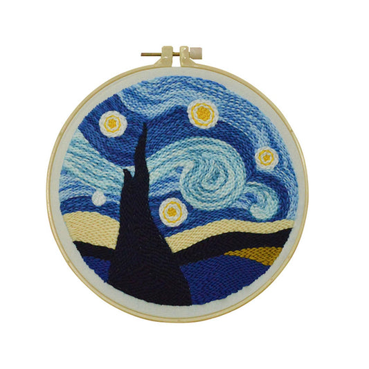 Abillyn Punch Needle Embroidery Starter Kit for Beginner, Punch Needle Fabric with Starry Sky Pattern, Embroidery Hoops and Embroidery Pen (Starry Sky)