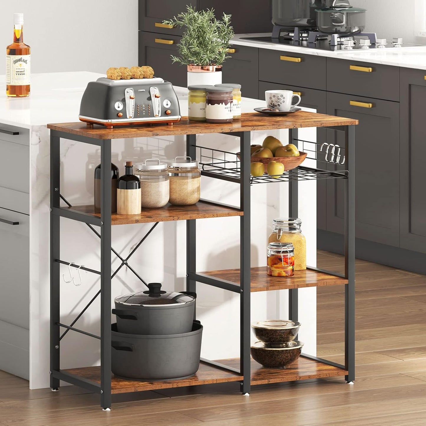 soges 3-Tier Kitchen Baker's Rack Utility Microwave Oven Stand Storage Cart Workstation Shelf, Rustic Brown W5s-FG
