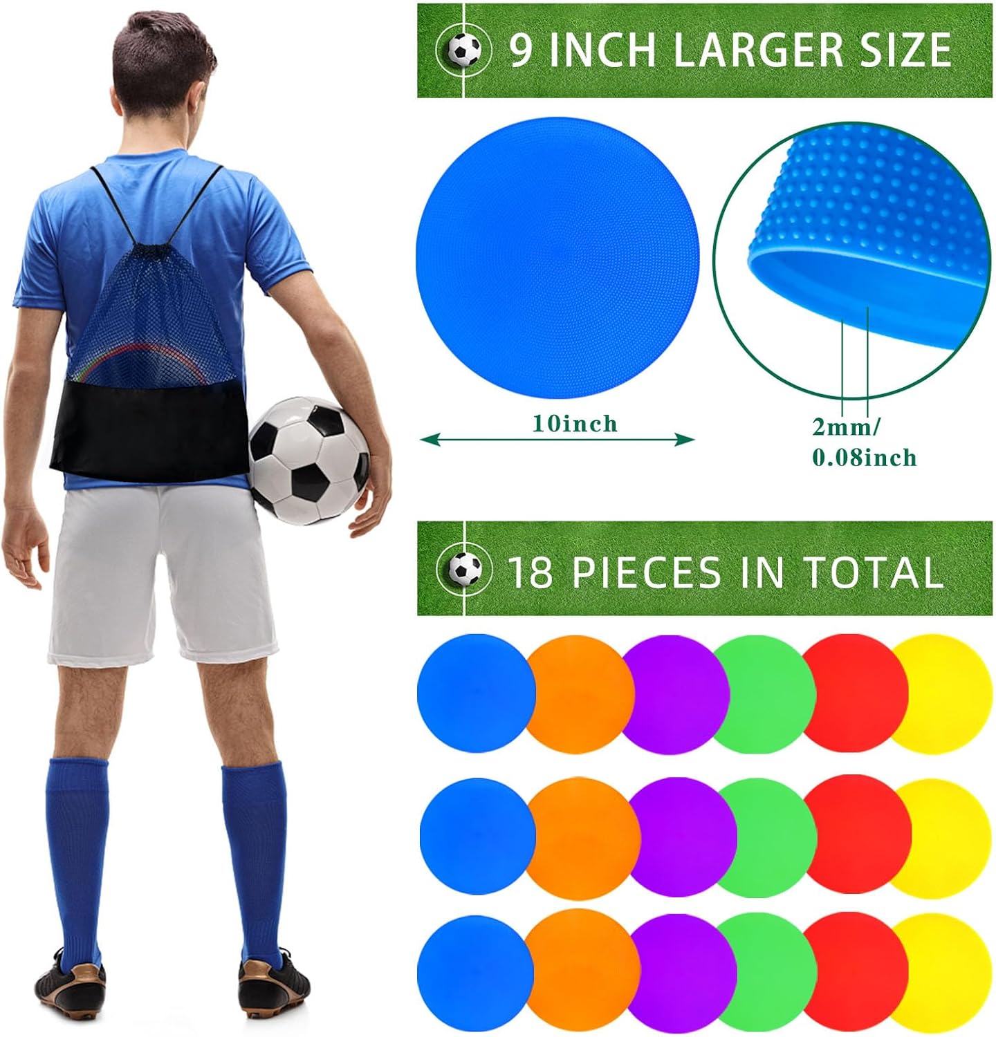 12/24Pcs Poly Spot Markers 9 inch Non-Slip Rubber Agility Training Markers Floor Dots Flat Field Cones for Football Basketball Soccer School Exercise Drills Gym Dance Practice 6 Colors
