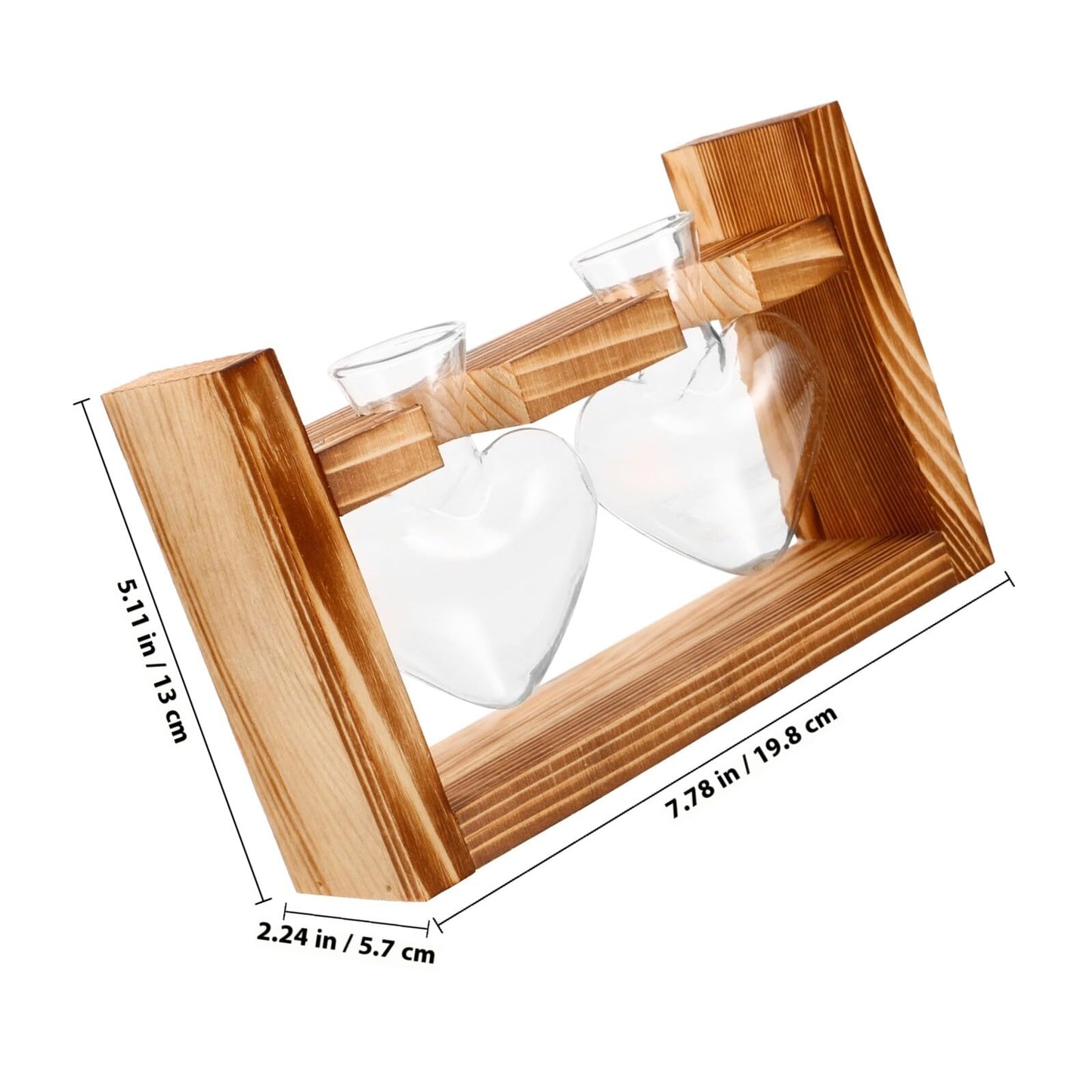 KESYOO Heart-Shaped Hydroponic Glass Planter Vase with Wooden Stand Glass Terrarium for Indoor Plants Home Décor Flower Pot Set with 2 Vases and Rustic Frame