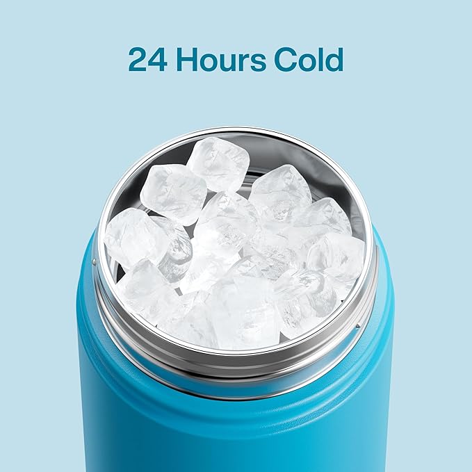 ENCOOL Insulated Water Bottle with Straw Stainless Steel Water Bottle, Leak-Proof, BPA-Free, Double Wall Vacuum Keeps Cold for 24 Hours for Sports, Travel, School (18 oz, Azure Blue)