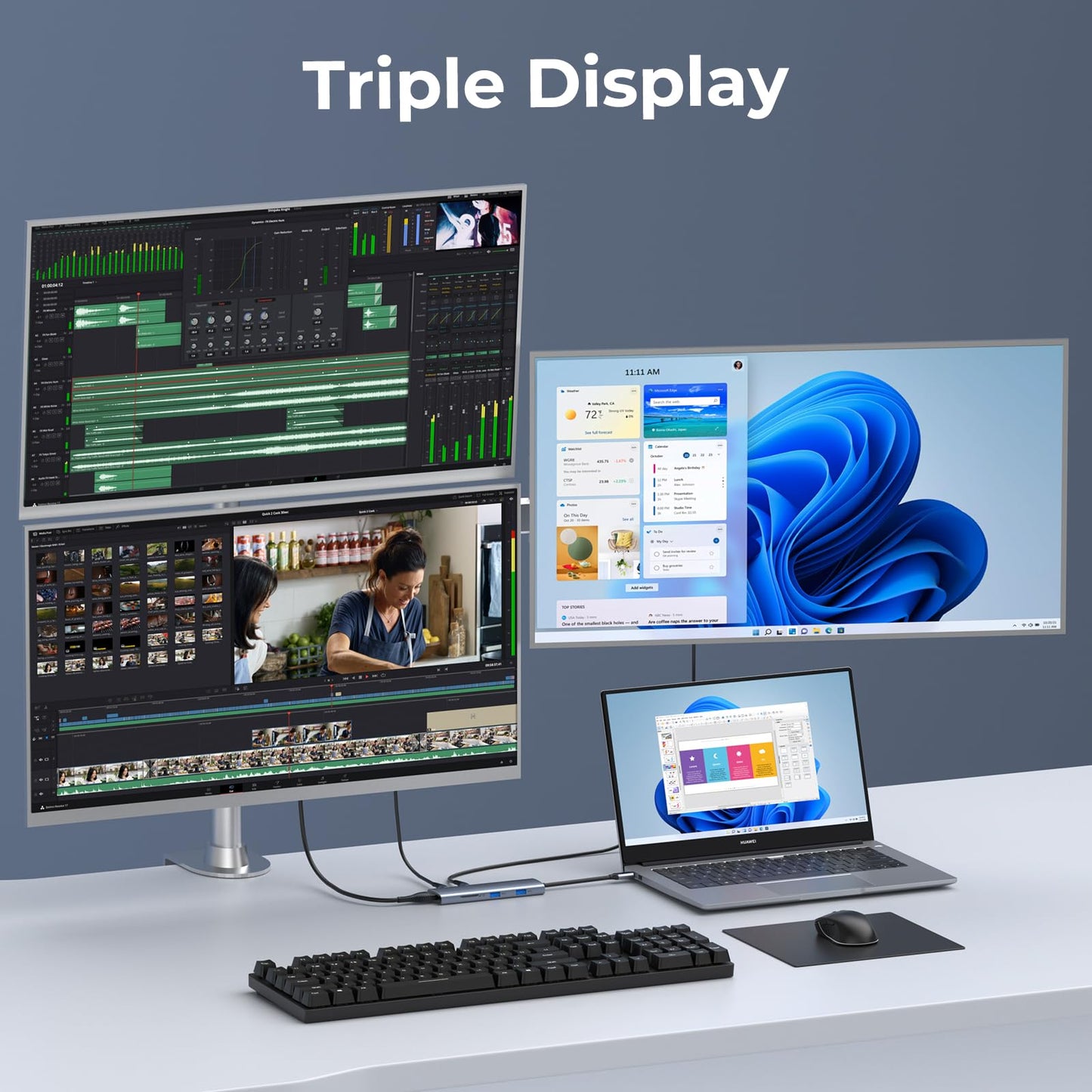 Versatile Usb C Video Hub 3 Monitors Docking Station With Dp Alt Dual 4K@30Hz, Hdmi, 100W Pd, 10Gbps*6Ports, Sd 4.0, Laptop Dock