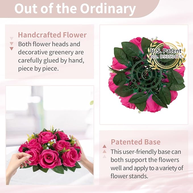 NUPTIO Flower Ball for Table Centerpieces: 6 Pcs Hot Pink Artificial Rose Kissing Balls for Wedding Party Valentine Tables - Faux Silk Floral Arrangements for Home Dining Event Decorations