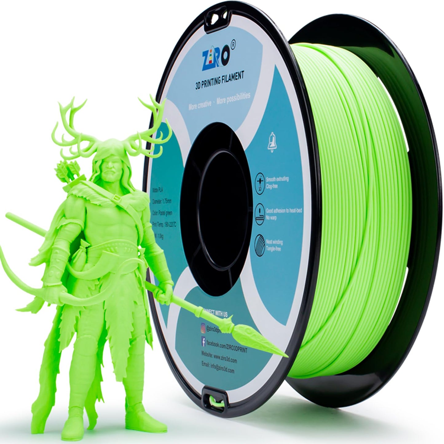 ZIRO Matte PLA Filament, 1.75mm 3D Printer Filament Shine-Free Finish, Pastel Colors PLA Series, 1kg/2.2lbs Spool, Dimensional A