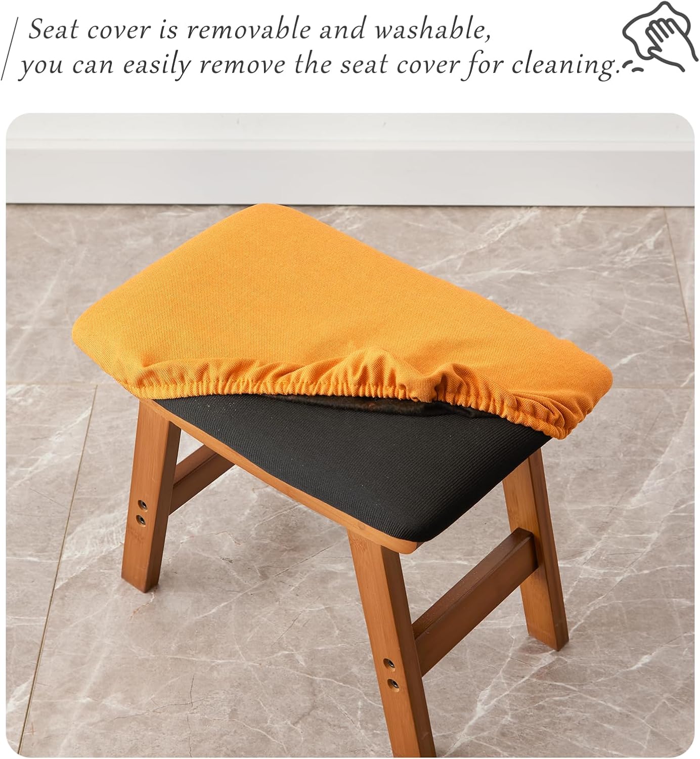 Foot Stool,Ottoman,Bamboo Small Sofa Foot Rest Under Desk,Extra Seating for Living Room, Bedroom and Kitchen(Brown Stool Legs - Orange Surface)