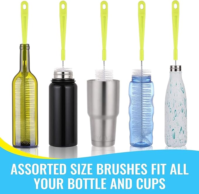Rophefx 9 PCS Bottle Cleaning Brush Set, Long Handle Bottle Cleaner Brush for Washing Narrow Neck Bottles, Sports Water Bottles with Straw Brush, Plus Kettle Cleaner