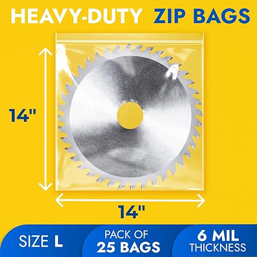 14" x 14" Large Zip Seal Lock Bags, 6 Mil (Pack of 25) – Heavy-Duty Reclosable Plastic Bags – Clear, Resealable, Waterproof – For Storing and Organizing Clothes, Jewelry, and Travel Items
