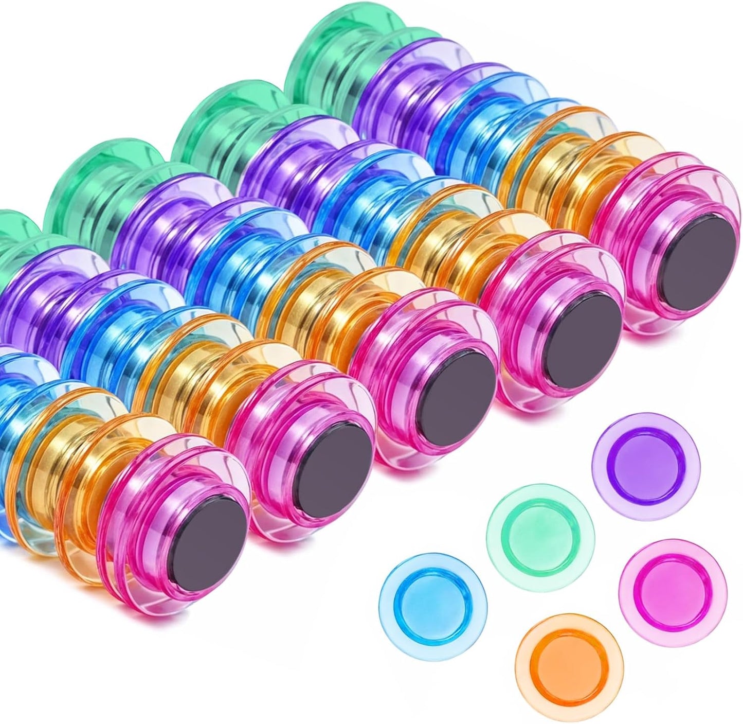 Qualsen Magnets for Whiteboard 50 Pcs, Round Fridge Magnets for Dry Board Decorative, Teacher Supplies for School, Classroom, Home, Office, Locker (5 Colors)
