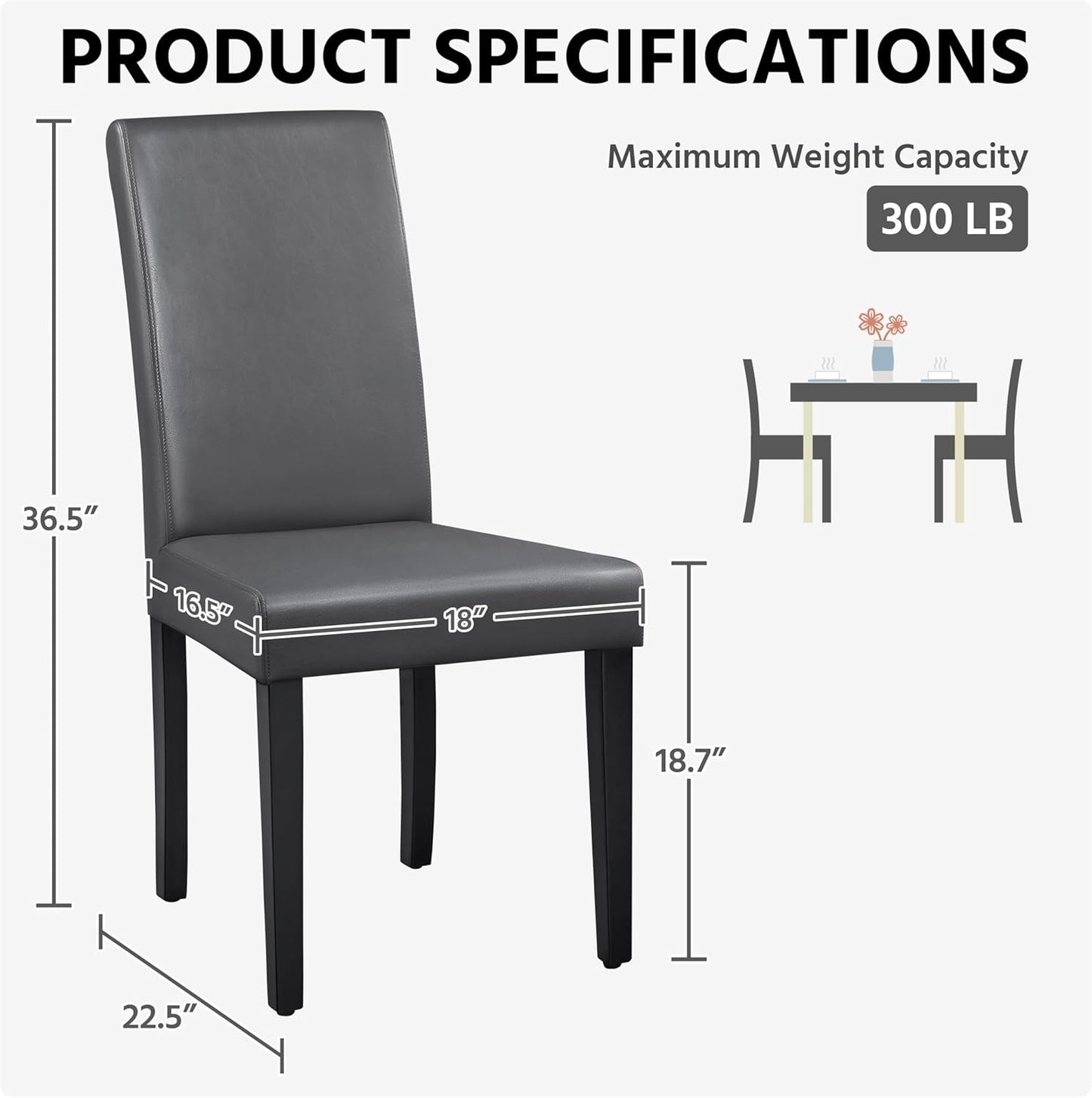 Yaheetech Dining Chairs Set of 6 Faux Leather Modern Dining Room Chairs with Rubberwood Legs and Padded Seat for Kitchen/Living Room/Restaurant, Dark Gray