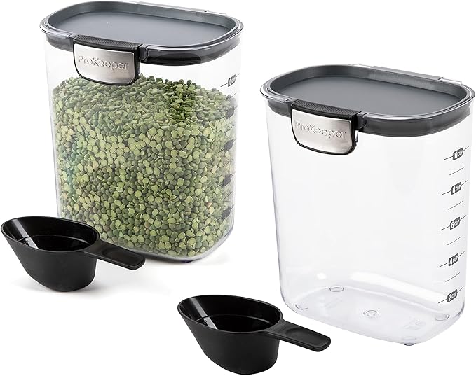 Progressive International ProKeeper+ Clear Plastic Airtight Food Baker's Kitchen Storage Organization Container Canister Set with Magnetic Accessories, 2- Piece Set (Grain 2.5-Quart)