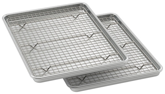 Wildone Baking Sheet with Rack Set (2 Pans + 2 Racks), Natural Aluminum Commercial Quality Cookie Sheet with Cooling Rack, Nonstick Baking Pan, Warp Resistant & Heavy Duty, Half Sheet Size