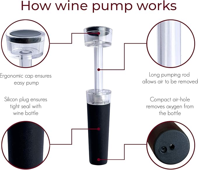 TenTen Labs Wine Aerator and Pump Classic (2-pack) - Aerating Spout and Vacuum Stopper - Gift Box Included