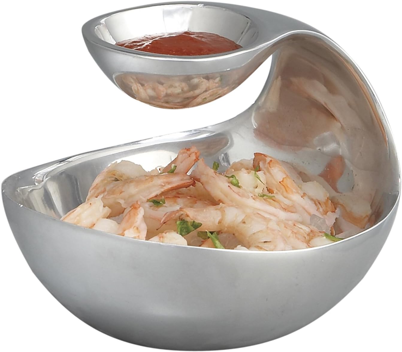 nambe Scoop Server, Mini | Two-Tiered Chip and Dip | Cold & Hot Appetizer Serving Bowl | Made of Metal Alloy | 7” D x 5.5” H | Designed by Wei Young (Silver)