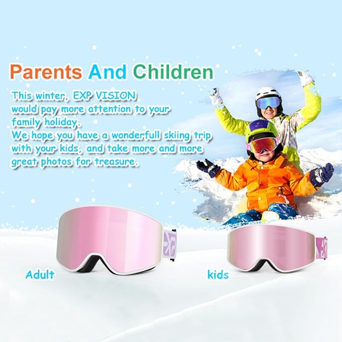 EXP VISION Ski/Snowboard Goggles Parent-child Snow Goggles Over Glasses for Men, Women Youth Kids