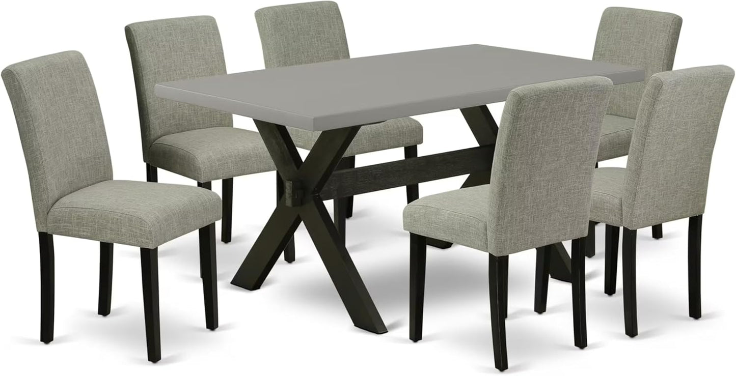 East West Furniture X696AB106-7 7 Piece Modern Dining Table Set Consist of a Rectangle Wooden Table with X-Legs and 6 Shitake Linen Fabric Upholstered Chairs, 36x60 Inch, Multi-Color