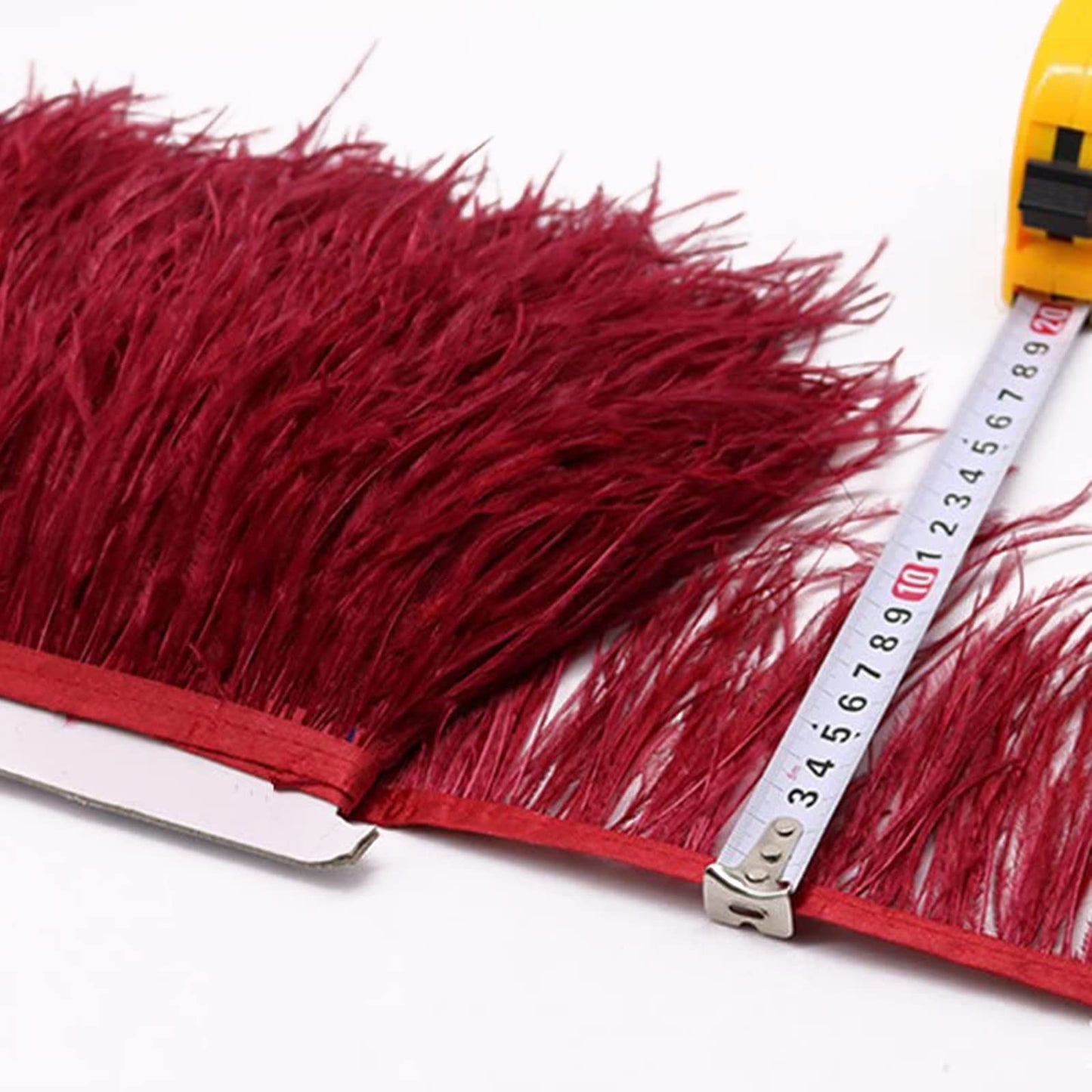 FQTANJU 2 Yards Ostrich Feather Trim Fringe, 4-6inch Width Feather Trimming Fringe Satin Ribbon for Dress Millinery Sewing Crafts Costumes Decoration (Wine Red)