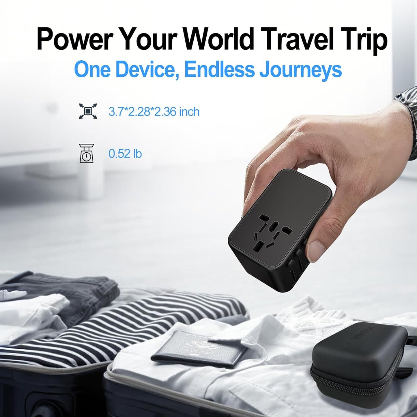 JMFONE Universal Travel Adapter with GaN 120W,International Power Adapter with 4 USB-C+1 USB-A Charging Ports, Worldwide Outlet for US to European Europe UK AUS