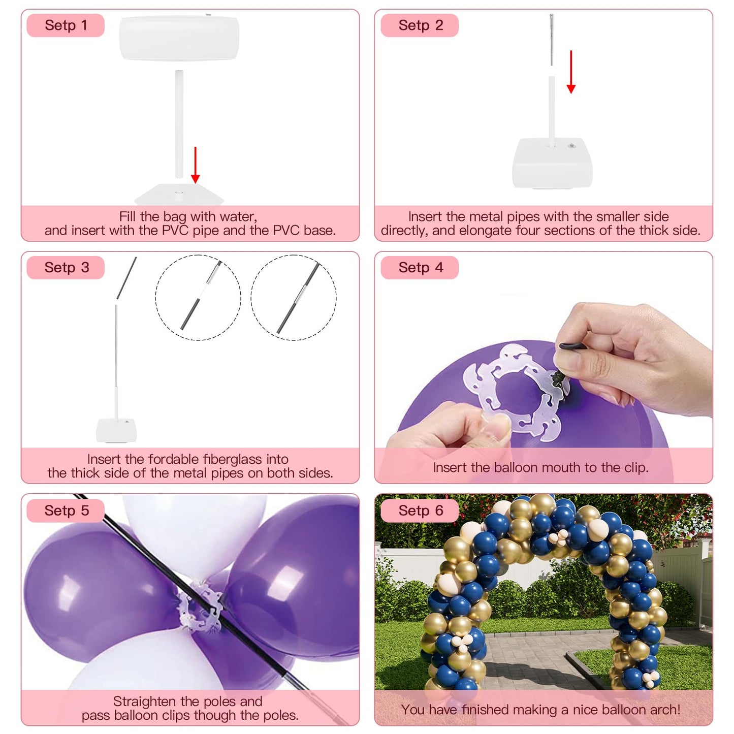 rubfac 7.2ft Adjustable Balloon Arch Kit with Electric Pump, Pink, Round, Arch with Electric Pump, Baby Shower, Wedding, Birthday, Graduation, Unisex Adult