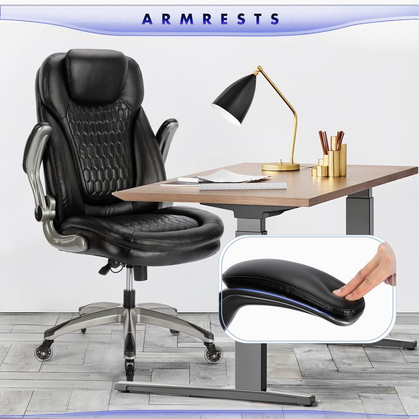 Executive Office Chair-Ergonomic Computer Desk Chair, High Back Leather Chair Swivel Home Office Chair with Upgraded Casters-Black, Set of 2