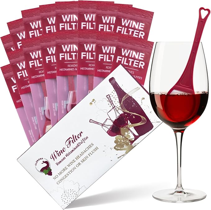 Clerona Wine Filters, the Wine Purifier, Sulfite and Histamines Remover - Naturally Eliminate Allergies & Sensitivities (Pack of 16)