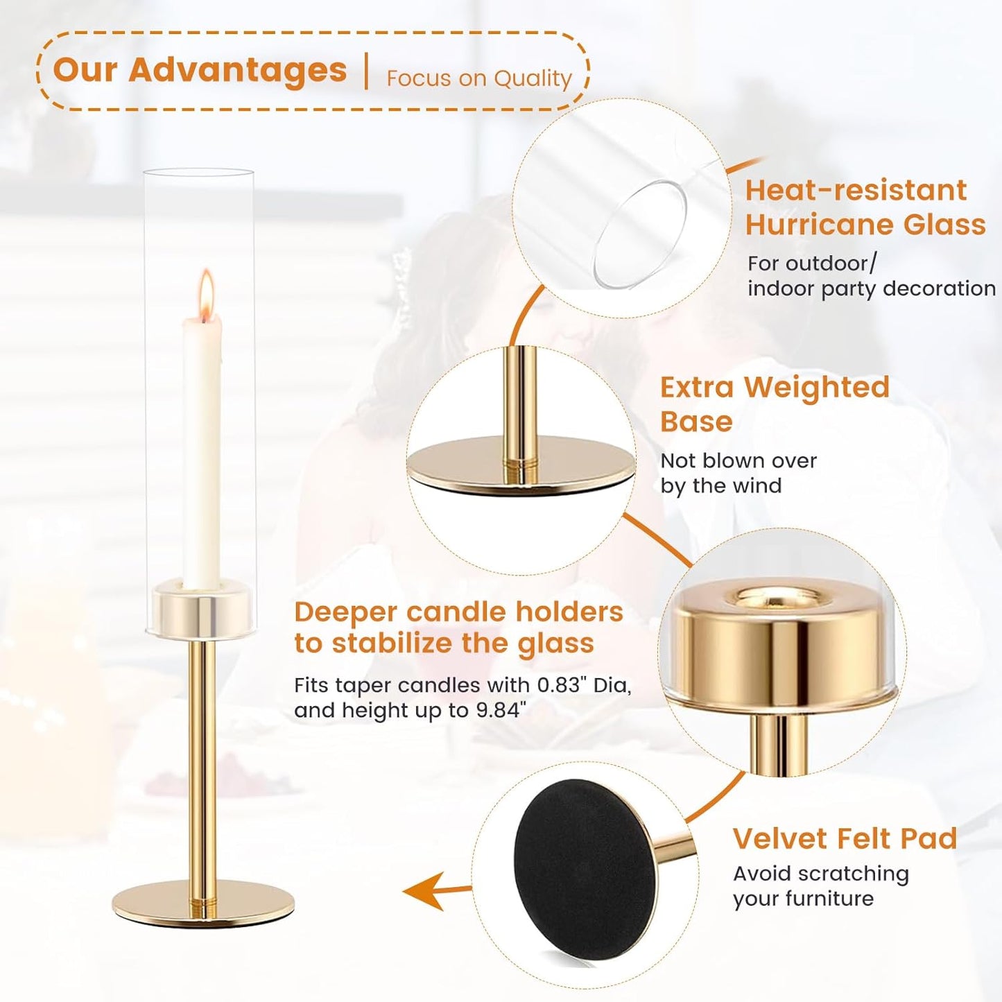 Rose Gold Taper Candle Holder Set, 3pcs Glass Hurricane Tall Candlestick Holders, Vintage Candelabra, Premium Gift Set for Home Decor Aesthetic, Birthday Parties, Weddings & Christmas Decorations