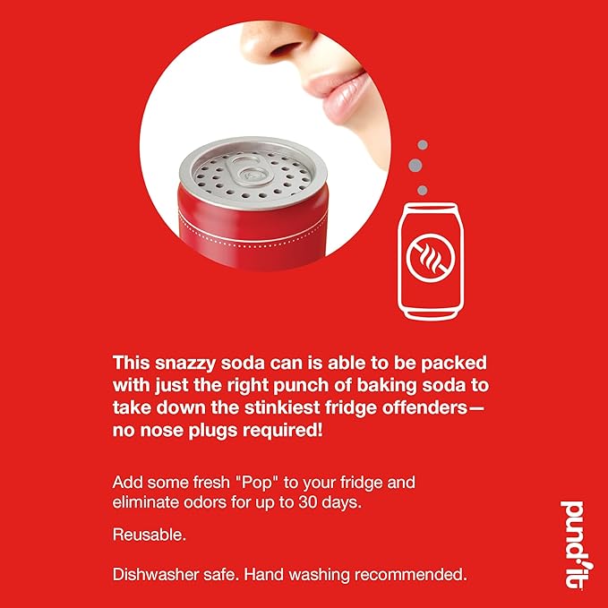 Pund'it Soda Can Fridge Deodorizer, Reusable Baking Soda Holder For Refrigerator