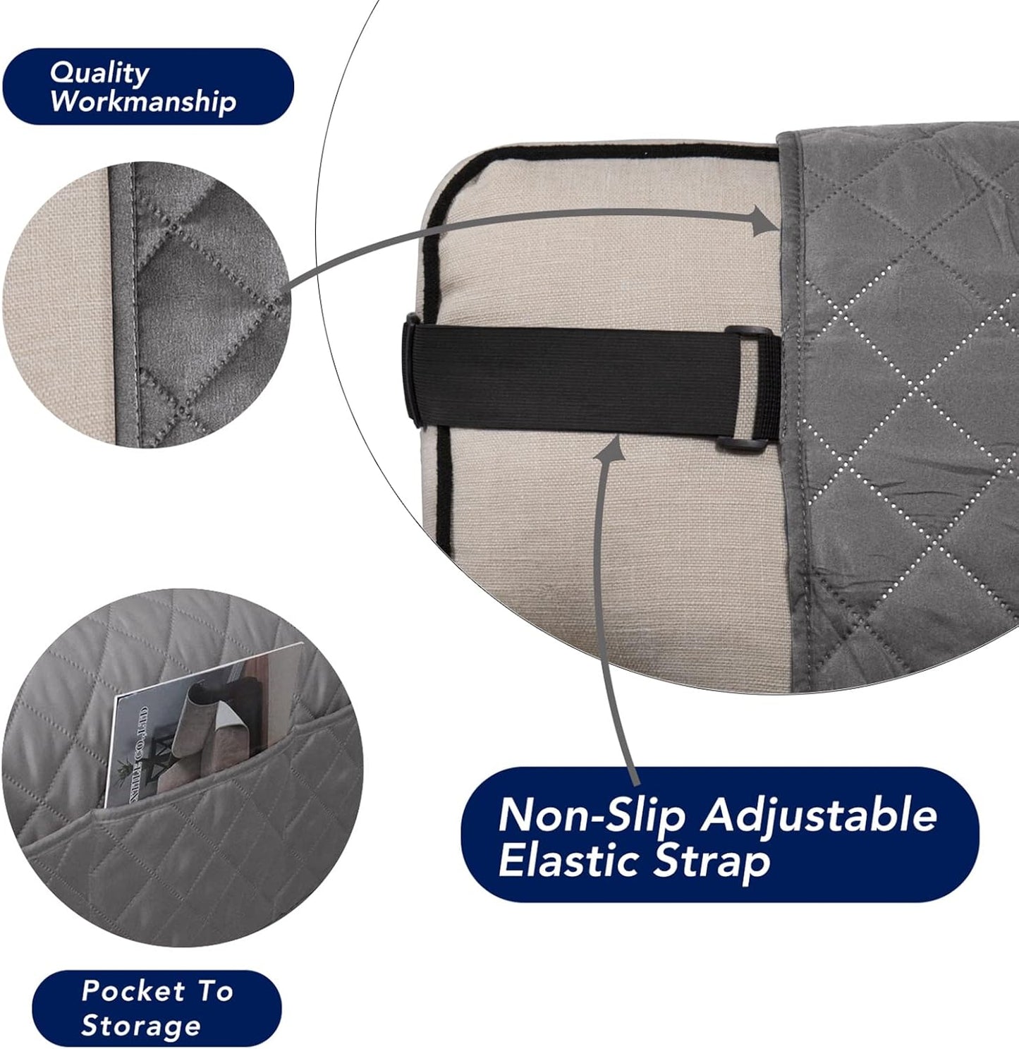 PureFit Reversible Sofa Cover Water Resistant Loveseat Couch Cover, Machine Washable Furniture Cover with Non-Slip Foam and Adjustable Strap for Dogs, Pets (Loveseat, Gray/Light Gray)