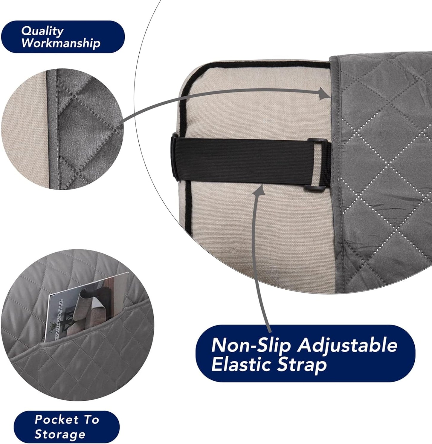 PureFit Reversible Sofa Cover Water Resistant Chair Couch Cover, Machine Washable Furniture Cover with Non-Slip Foam and Adjustable Strap for Dogs, Pets (Chair, Gray/Light Gray)