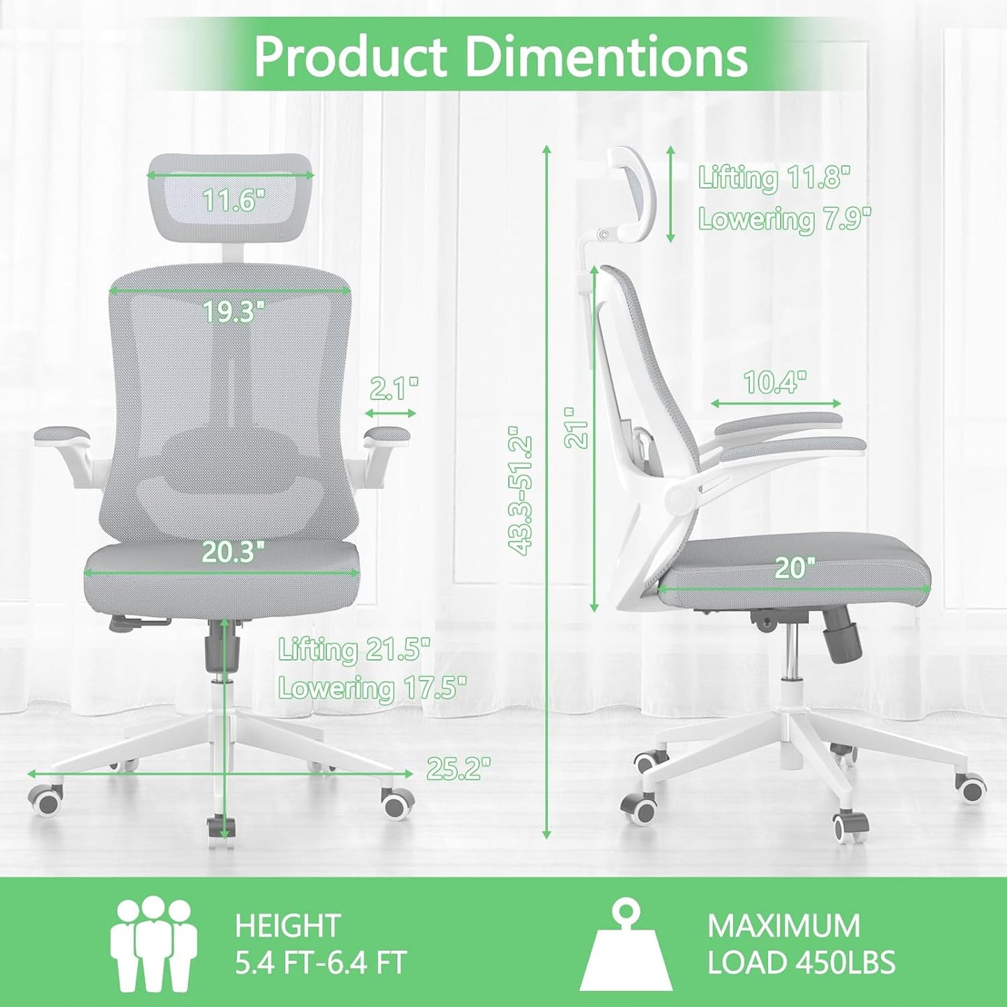 Mesh Office Executive Chair High Back Adjustable Home Desk Chair, Swivel Computer Managerial Chair with Lumbar Support (Grey)