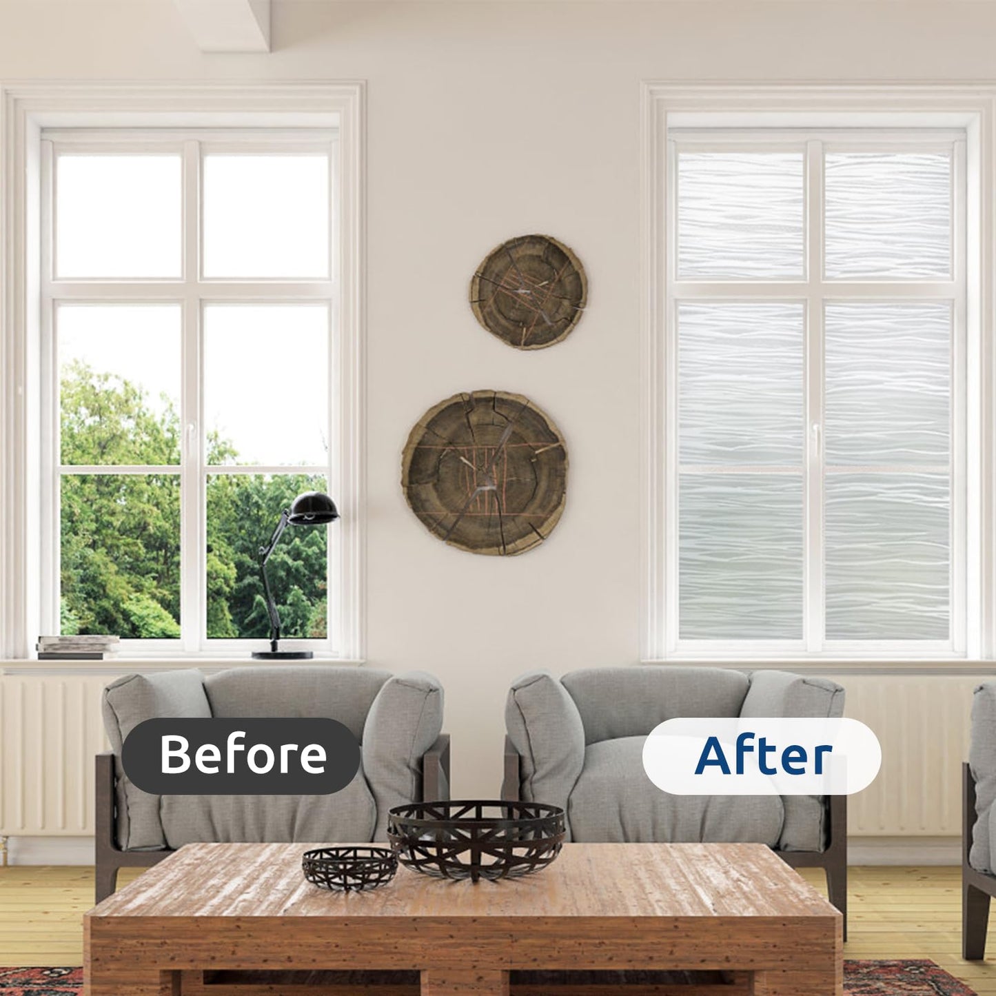 rabbitgoo Window Privacy Film Frosted Glass Film Removable Vinyl Door Coverings UV Blocking Decorative Static Cling Non-Adhesive Window Clings Sticker for Home Decor, 23.6 x 118.1 Inches