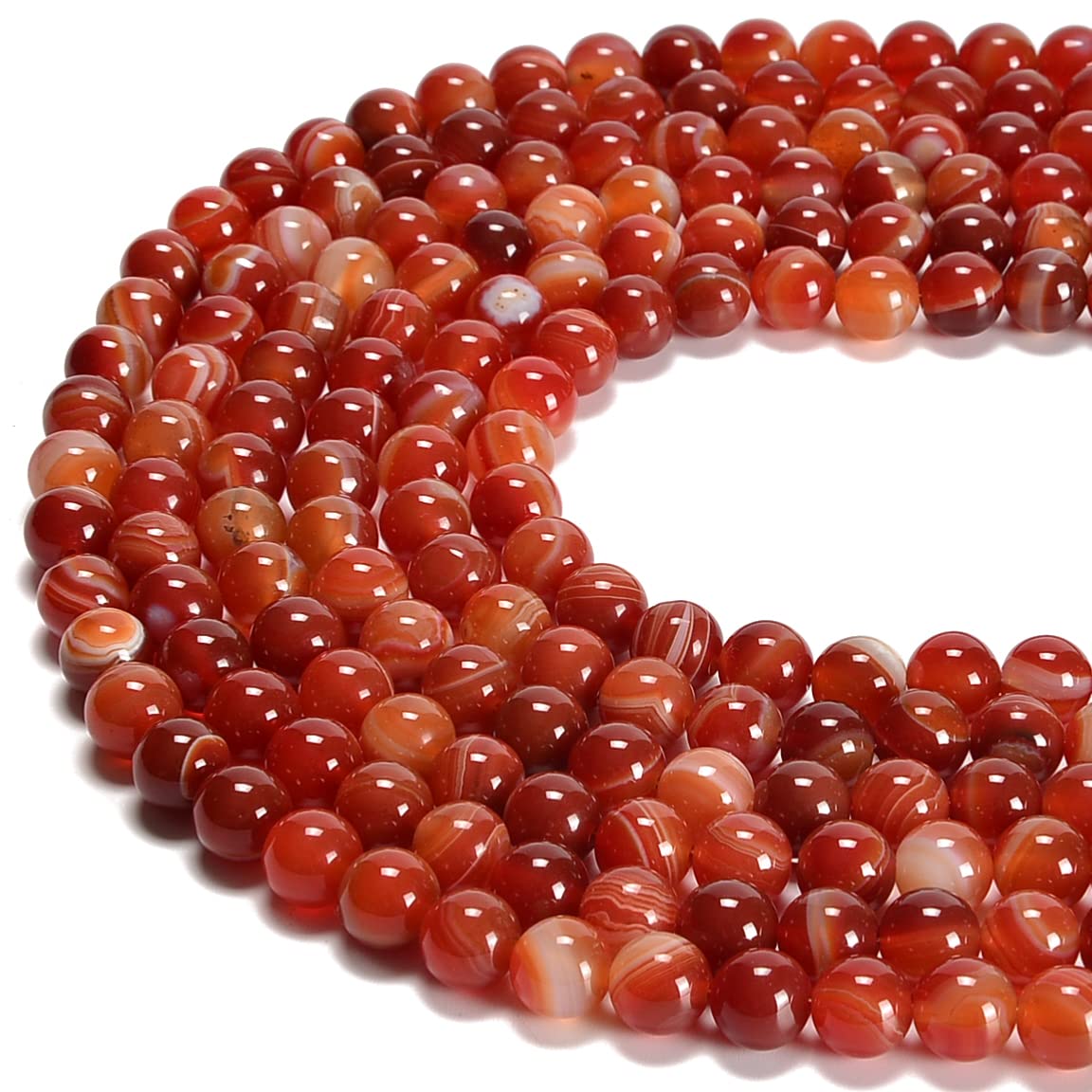 jodaying 10mm Red Stripe Agate Smooth Round Natural Gematone Loose Beads for Jewelry Making DIY Findings 1 Strand 15"