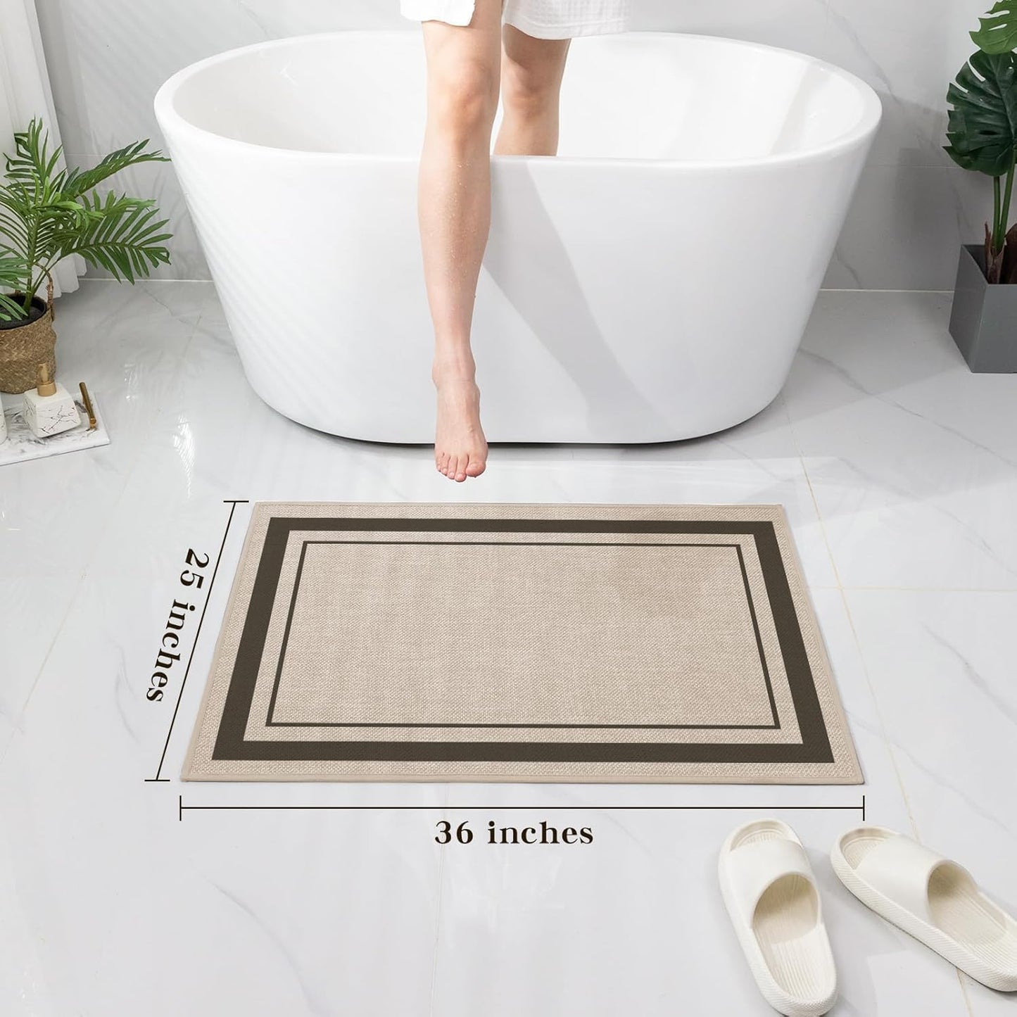 chakme Bathroom Rugs Mat 36x24, Ultra Thin Non Slip Bath Mat Large Quick Dry Absorbent Bath Mat for Bathroom Floor, (Light Beige, 36"x24")