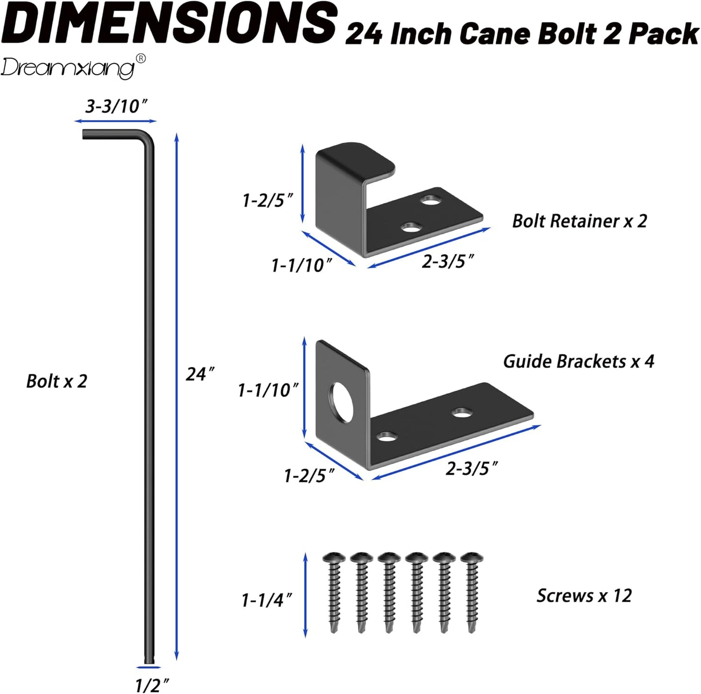 24" Heavy Duty Extra Thick Cane Bolt Gate Drop Rod Hardware Ground Latch for Wood PVC Vinyl Metal Fences Gates, Double Doors, Black Solid Steel-2 Pack