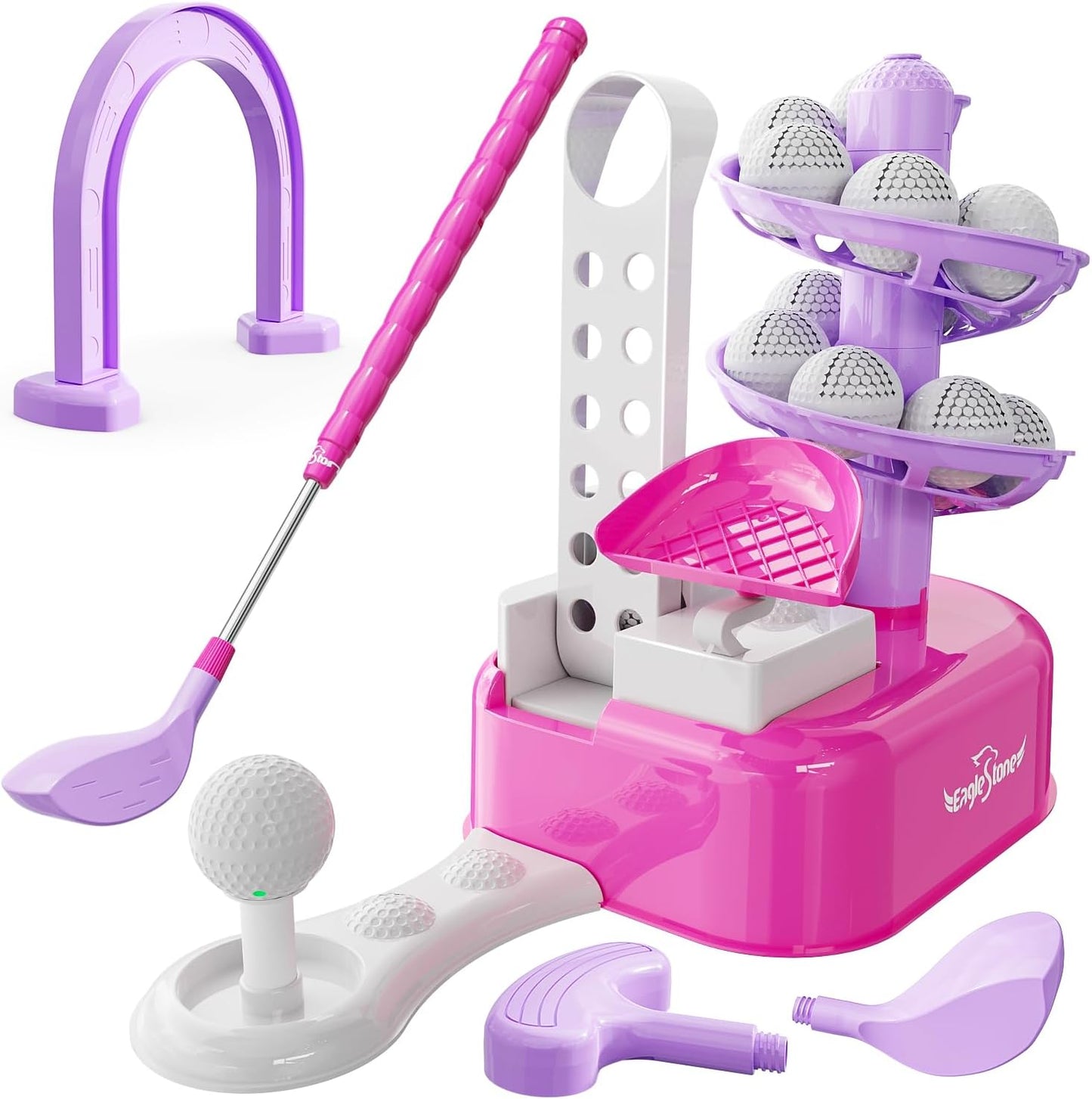 EagleStone Toddler Golf Set with Foot Pedal Launcher, Kids Golf Toy for Ages 3-8, Includes Adjustable Golf Club, 15 Balls & Golf Cart, Indoor&Outdoor Sports Gift for Boys and Girls